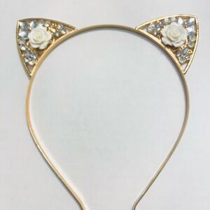 NWT Gold Tone Metal Flower Cat Ear Headband Party Costume
